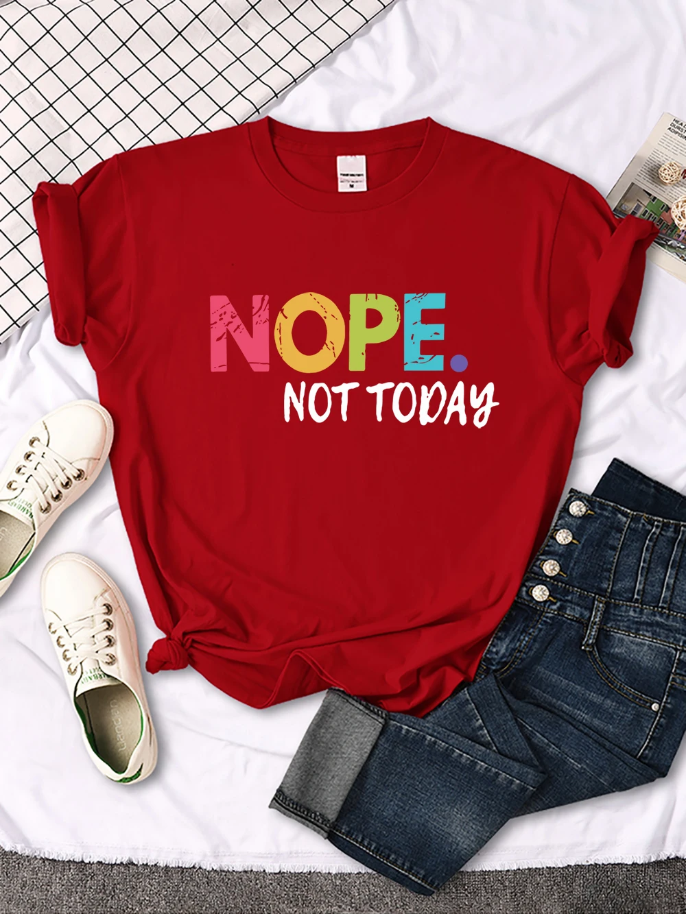 Nope Not Today Print Women T Shirts Comfortable Fashion Tee Clothing Breathable Hip Hop Tops Personality Crewneck Short Sleeve