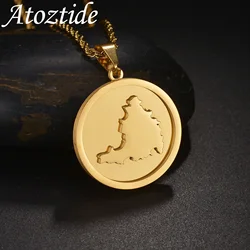 Atoztide Personalized Custom Logo Map Necklaces for Women 2 Sides Welding Round Pendant Stainless Steel Twist Chain Jewelry Gift
