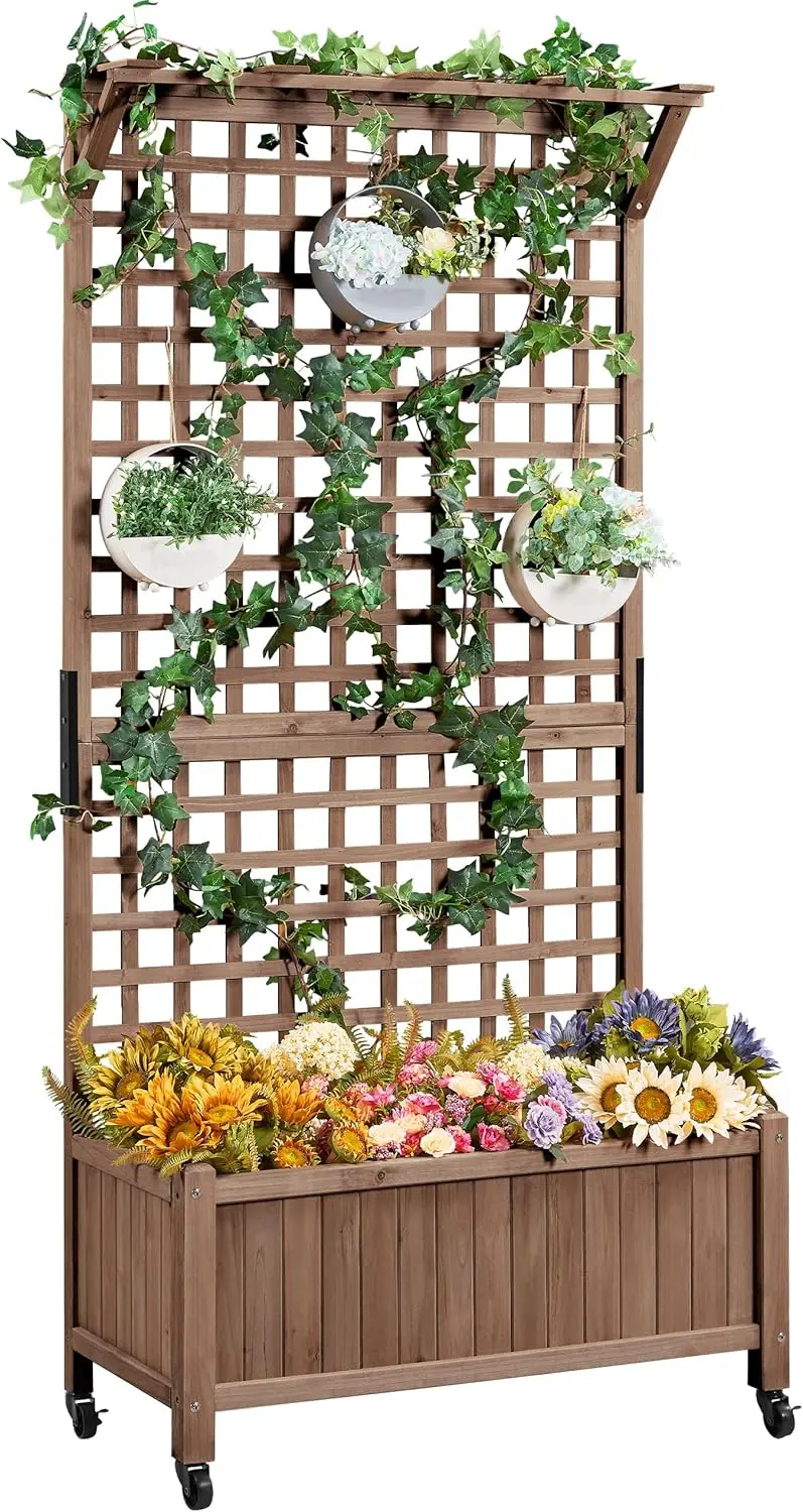 Outdoor Use, Dark Brown, Horticulture Garden Planter with Trellis, Drainage Holes, 72\