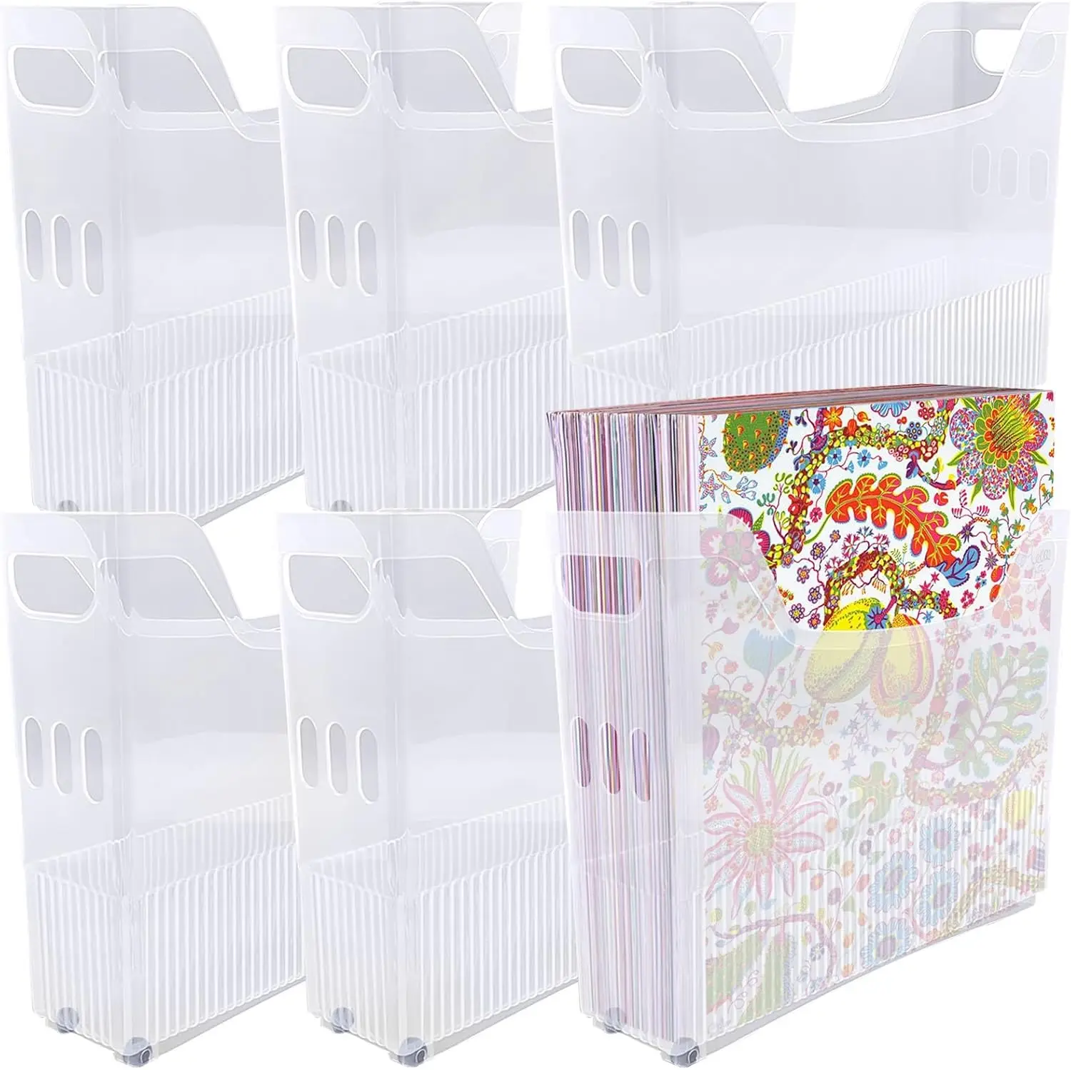 

6 Pack 12x12 Paper Storage Organizer with Wheels, Portable Plastic Bin for Scrapbook Papers, Cardstocks, Vinyl Sheets