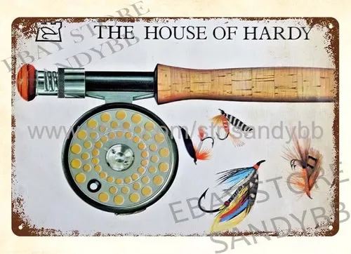 1968 House of Hardy Anglers fishing bait lure tackle metal tin sign wall decor