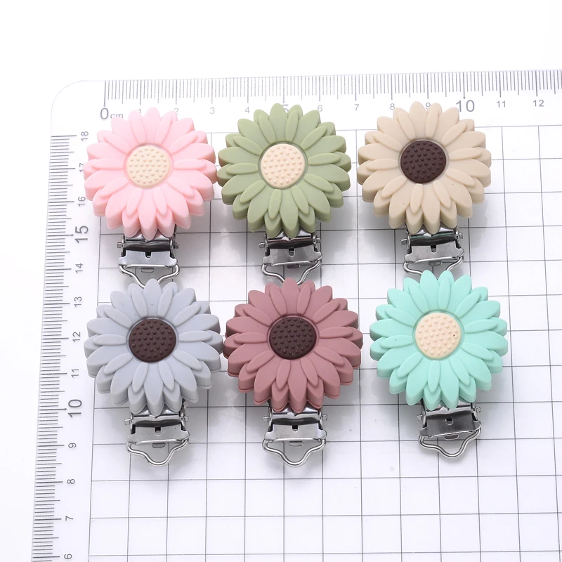 3Pcs Round Flowers Silicone Pacifier Clips Food Grade Silicone DIY Baby Teether Soother Nipple Chain Chew Toy Dummy Clips