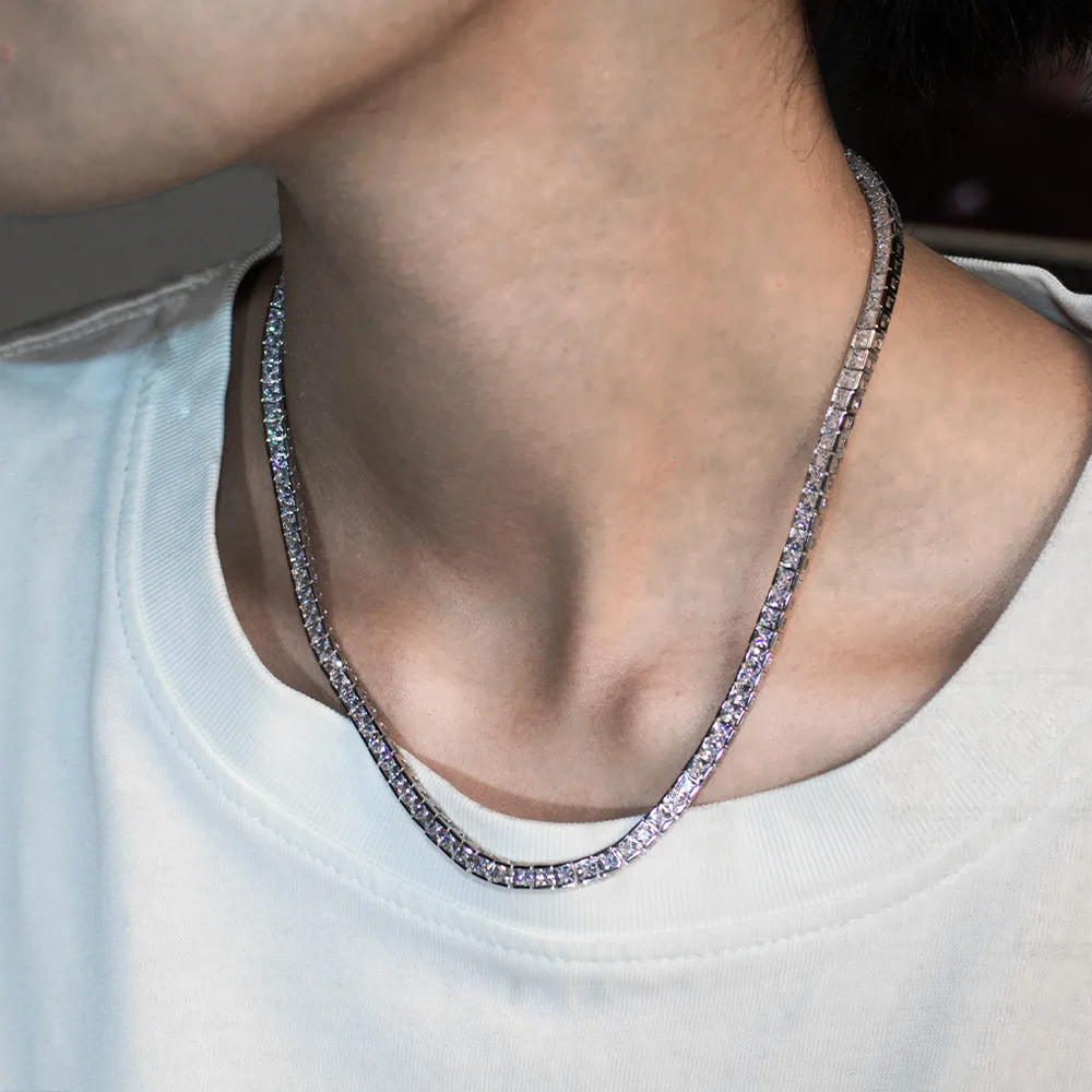 

3mm Zircon Square Platinum Chain Necklaces Hip-hop 40cm Fashion Jewelry