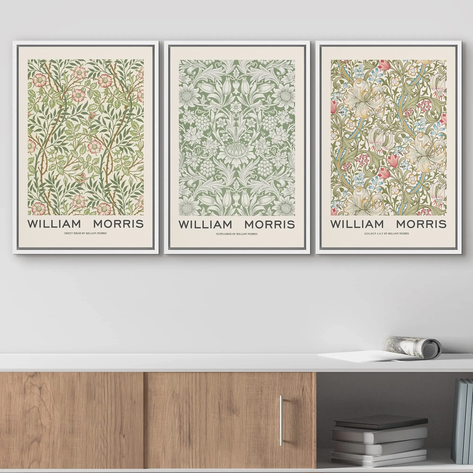 Framed Canvas Print Wall Art Set William Morris Flower Pattern Tapestries Nature Floral Illustrations Fine Art