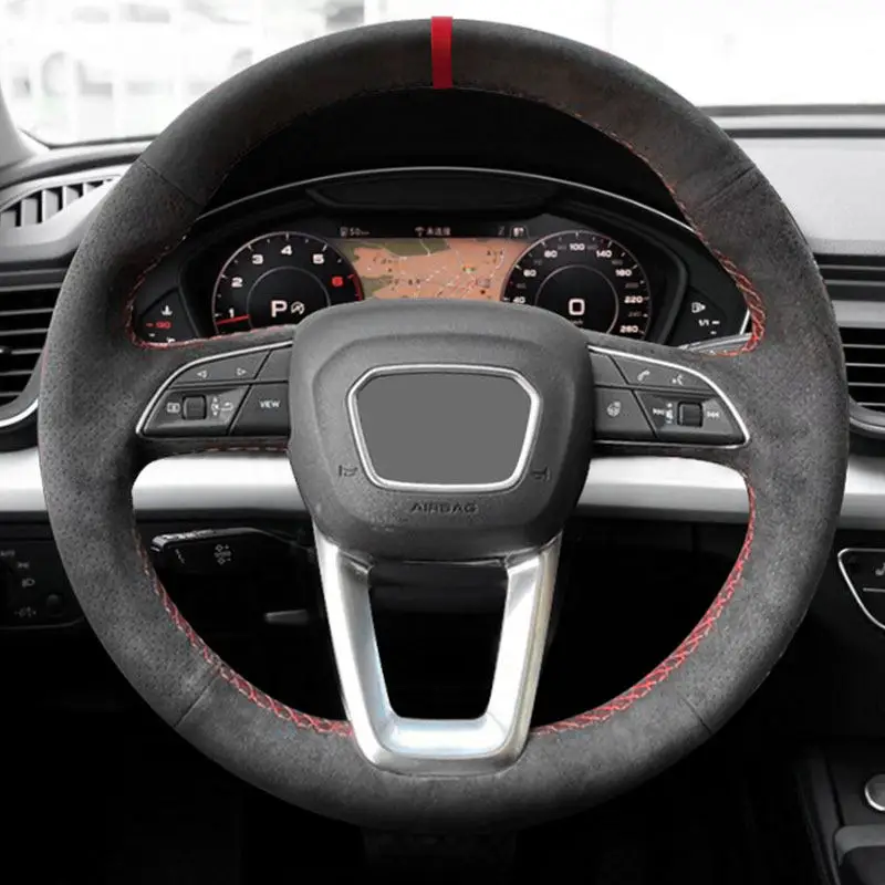 For Audi A3 S3 8Y A4 S4 B9 A5 S5 Q2 Q3 F3 Q5 FY SQ5 Q7 4M SQ7 Q8 SQ8 RSQ8 (O Shape) Suede Leather Car Steering Wheel Cover Trim