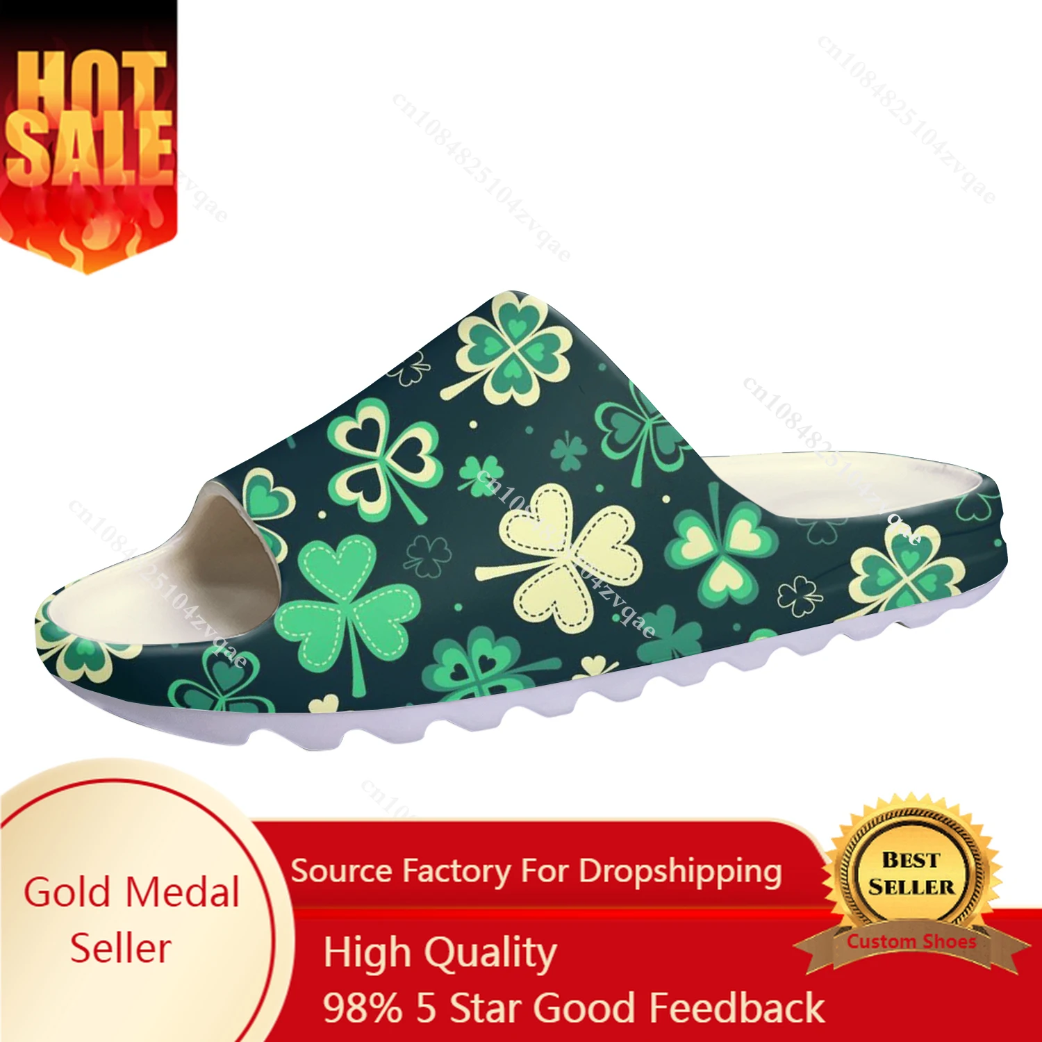 

Lucky Shamrock Soft Sole Sllipers Home Clogs Custom Water Shoes St Patricks Day Mens Womens Teenager Stepping on Shit Sandals