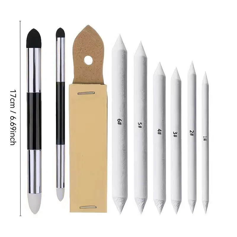 9Pcs Paper Blending Stumps Set for Beginners, Charcoal & Pencil Drawing Smudge Tools, Shading & Detailing Art Supplies