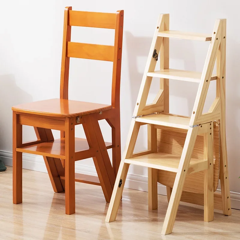Solid wood folding stool ladder Family household ladder Folding ladder Indoor stool