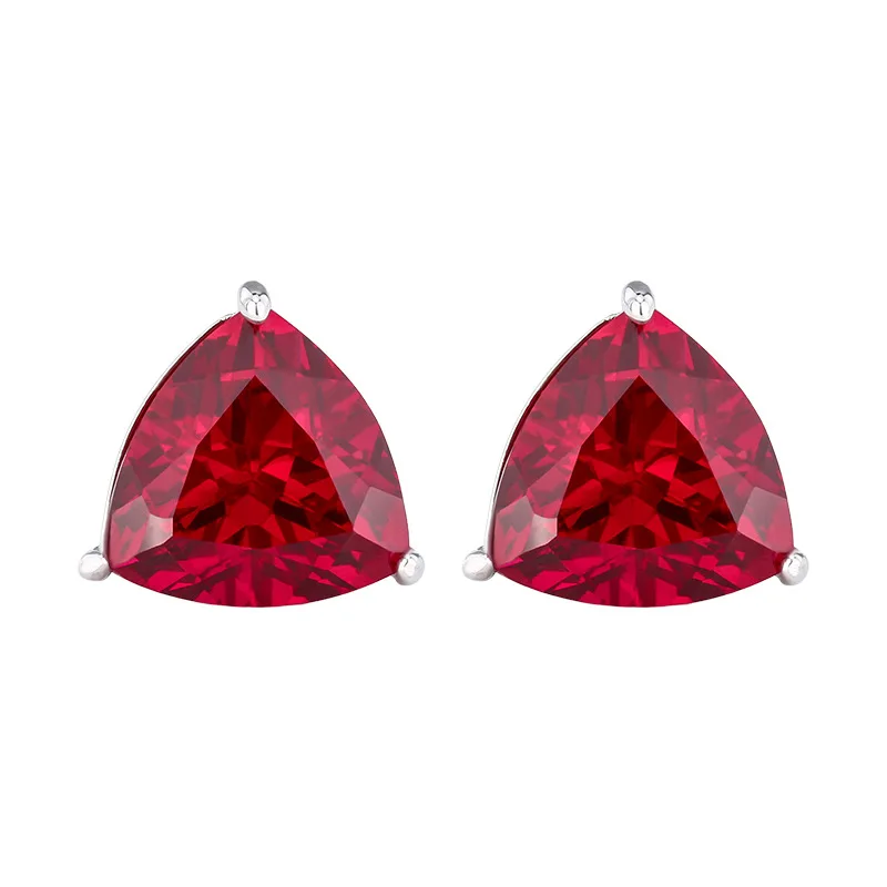 Jewelry Gold-Plated Vintage Gemstone Corundum Fat Triangle Stud Earrings Main Stone 10*10