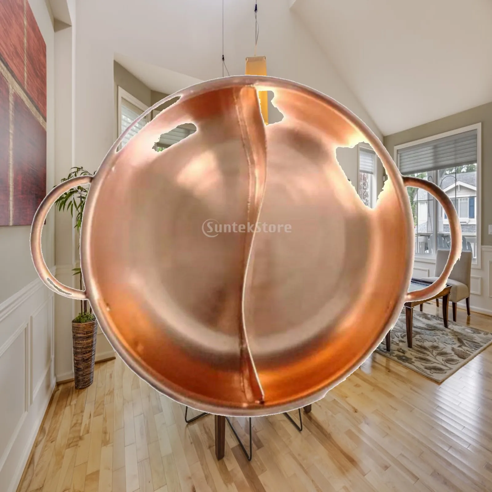 Dual Handle Copper Hot Pot with Divider for Induction Stove and Family Gathering Cooking Vessel