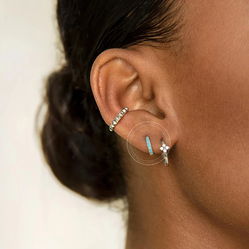 925 Sterling Silver Needle Exquisite Turquoise Silver Earrings for Women Blue Crystal Geometry Pendant Earrings Luxury Jewelry