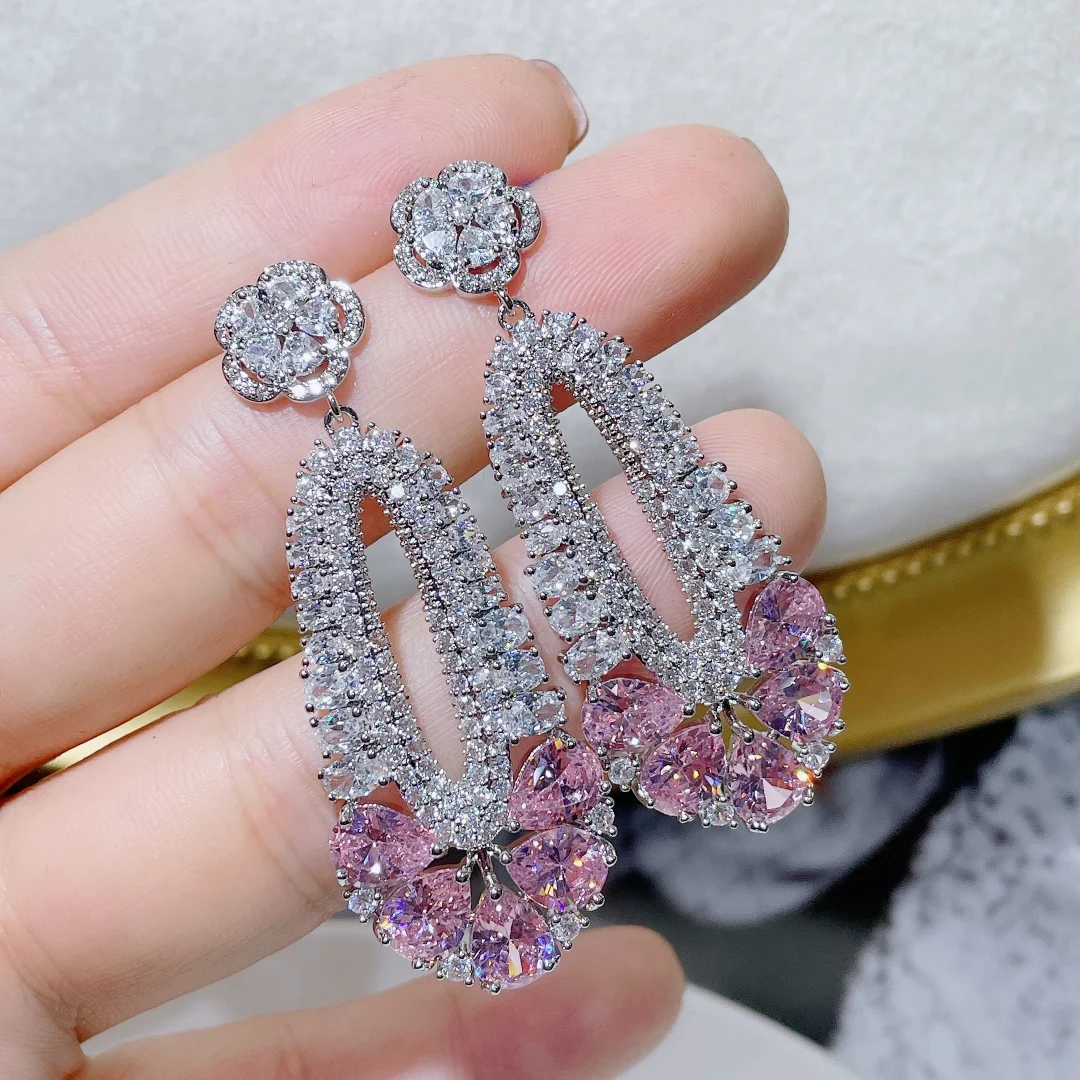 

Trendy Geometric Drop Earrings For Women Wedding Cubic Zirconia Dubai Bridal Earrings Costume Jewelry Summer Party E10150