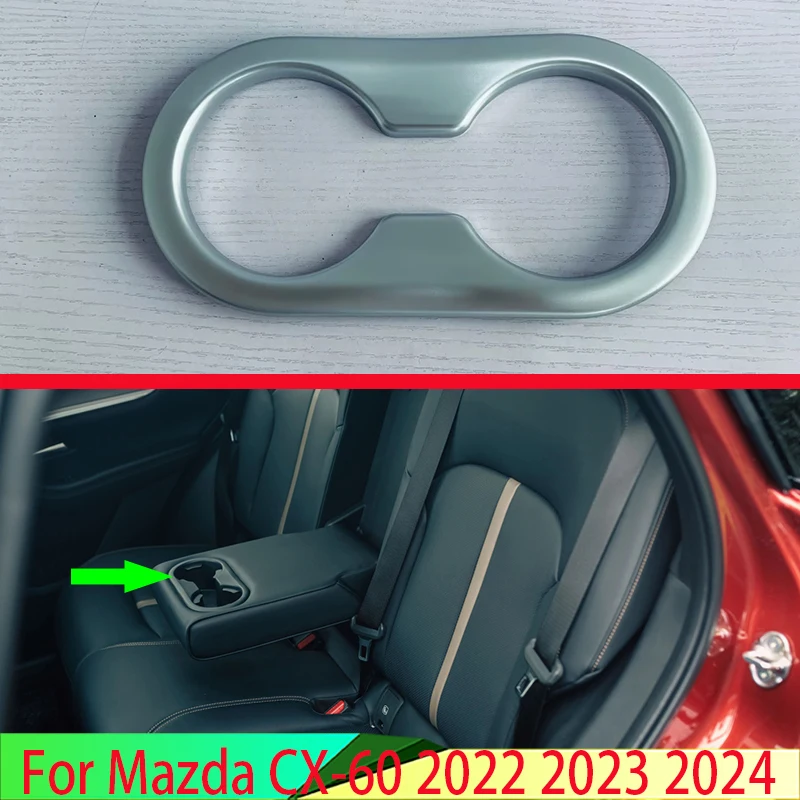 For Mazda CX-60 2022 2023 2024 ABS Piano Black Rear Seat Drink Cup Holder Chrome Trim Cover Bezel Surround Frame Styling