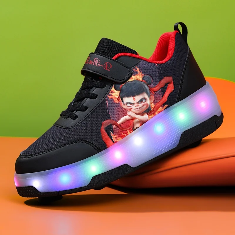 

Children's LED Light Up Detachable Roller Casual Skateboarding Shoe Four-Wheel Roller Skates Walking Shoes Luminous Sports Shoes
