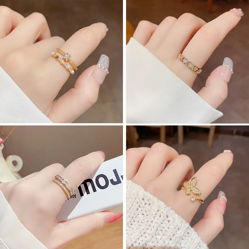 

Korean Light Luxury Micro-inlaid Hollow Zircon Rings Love Index Finger Delicate Simple Fashion Party Jewelry Accesories