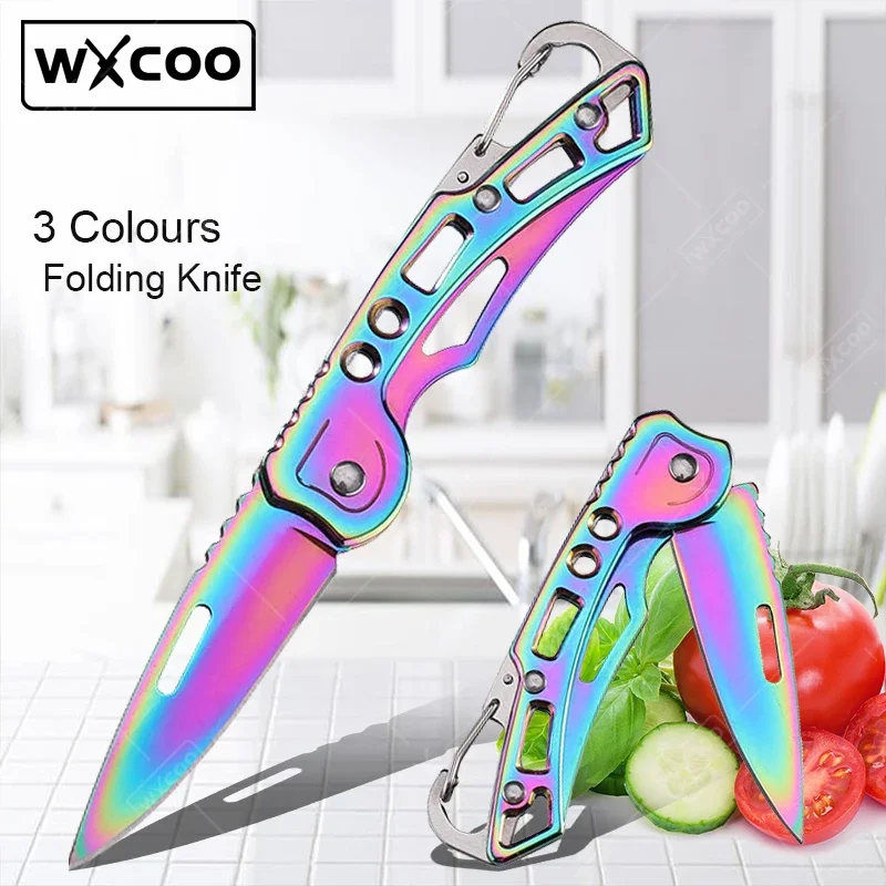 WXCOO Multifunctional Pocket Folding Knife With Keychain Portable Knife Stainless Steel Meat Cutter Boning Knife Fruit Peeler