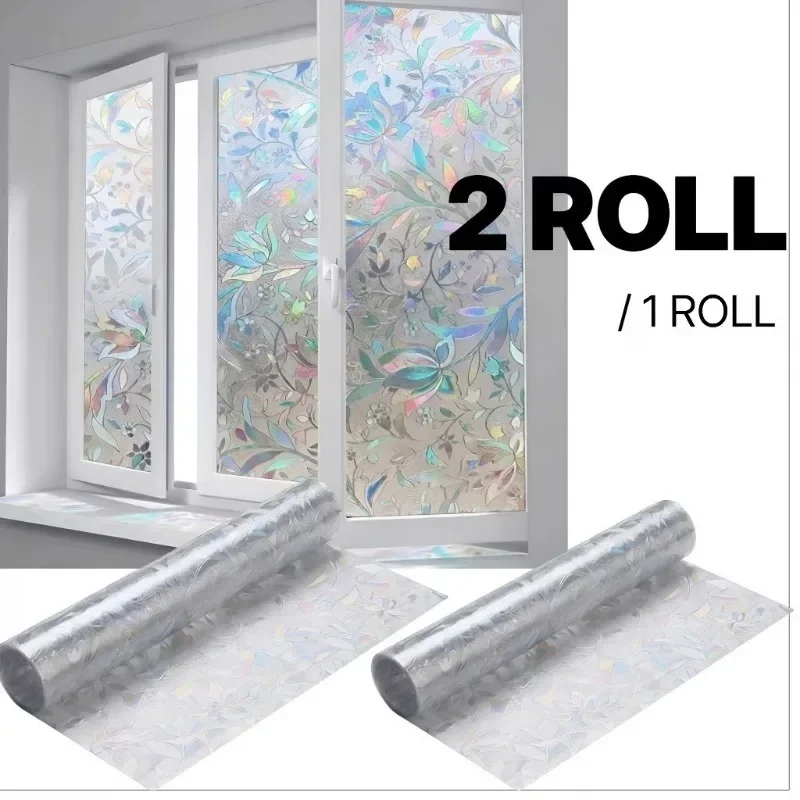 Window Privacy Film Sun Blocking Removable Window Sticker Decorative Glass Film Stained Glass Window Decals Static Cling Flowers