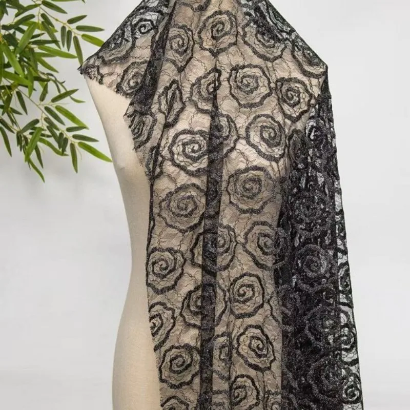 Embroidered Tulle Lace Trim Fabric Round Stitch Rose High End Chinese Style Soft Sheer Drapey for Dress Gown DIY Sewing view 5