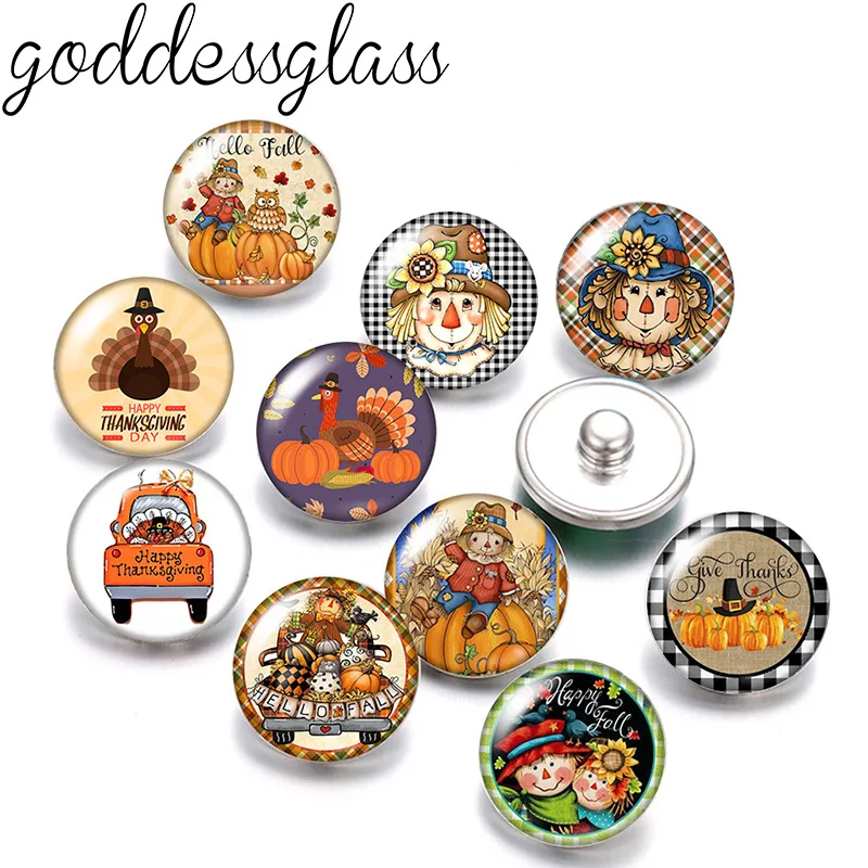 Thanksgiving Day turkey scarecrow 10pcs Round photo 12mm/18mm snap buttons for 12mm/18mm snap necklace DIY findings jewelry