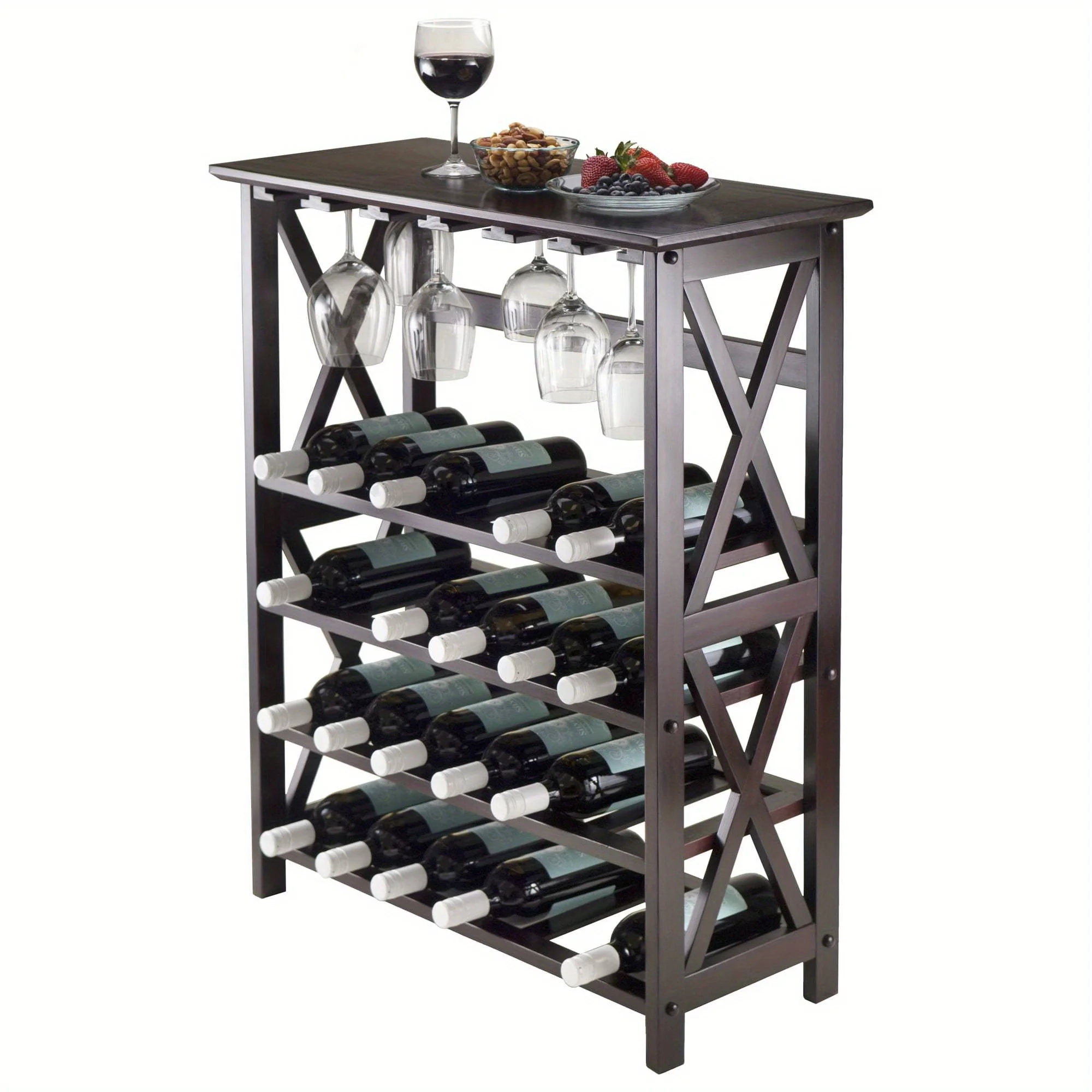 

Display Wine Rack, Espresso Finish Constructed of sturdy solid wood wine glass rack can hold up to 24 bottles