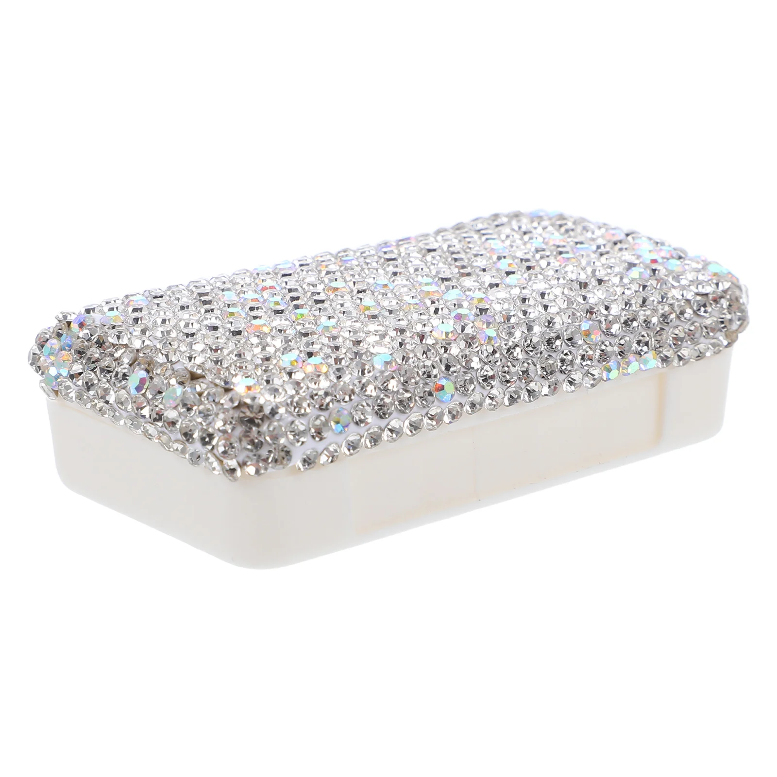 

Crystal Embellished Pill Organizer Small Portable Sealed Pill Container Compact Travel Medicine Box Moisture Proof Holder