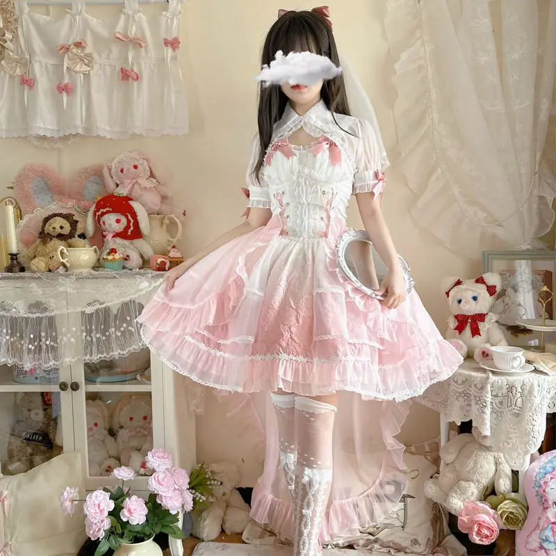 Magogo Japanse Sweet Kawaii Lolita Jsk Jurk Vrouwen Vintage Elegante Prinses Feest Trouwjurken Girly Kant Strik Fee Jurken