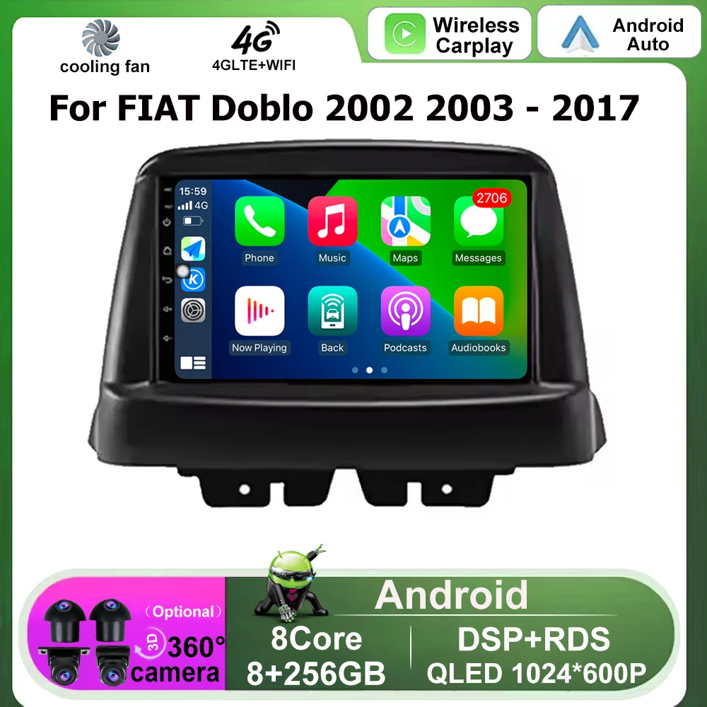 

Android Auto Carplay For FIAT Doblo 2002 2003 - 2017 4G WIFI DSP Car Radio Stereo Multimedia Video Player Navigation GPS