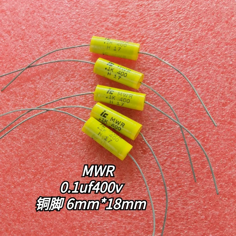 

10PCS ic MMR copper foot axial capacitor 0.1uf 400v 100nf 400v 104 400v 6X18