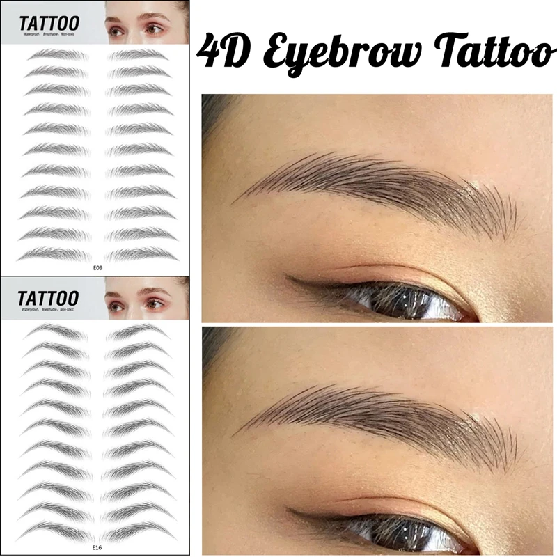 4D Eyebrow Tattoo Sticker Hair-Like False Eyebrows Waterproof Long Lasting Water Transfer Eye Brow Stickers Makeup Cosmetics