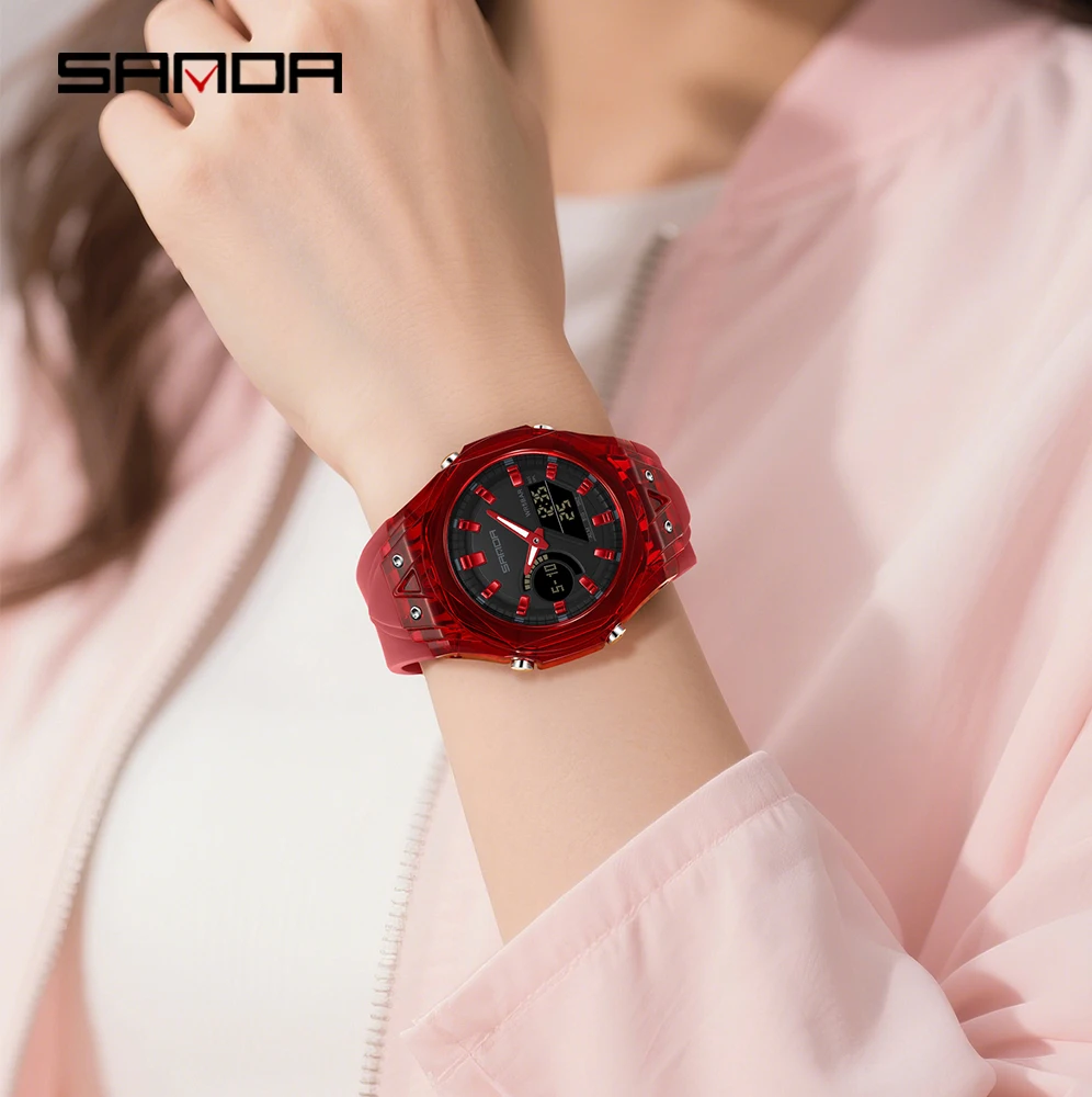 موضة SANDA العلامة التجارية الجديدة 6283 ساعة إلكترونية للرجال رياضية مقاومة للماء شاشة LED ضوء الليل ساعة إلكترونية للرجال
