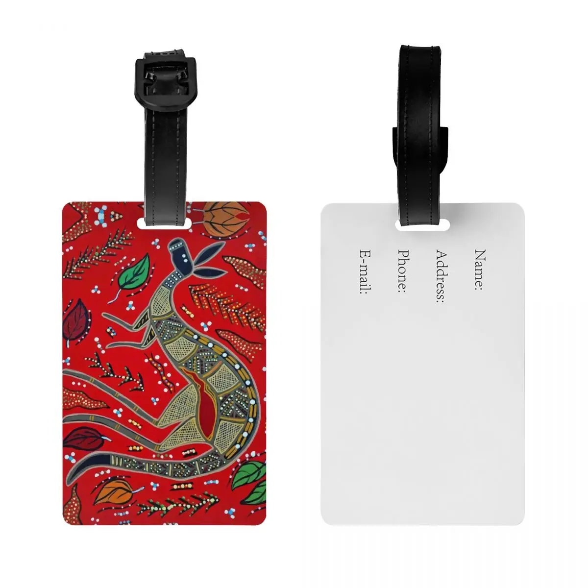 Custom Australian Aboriginal Art Luggage Tag With Name Card Privacy Cover ID Label for Travel Bag Suitcase