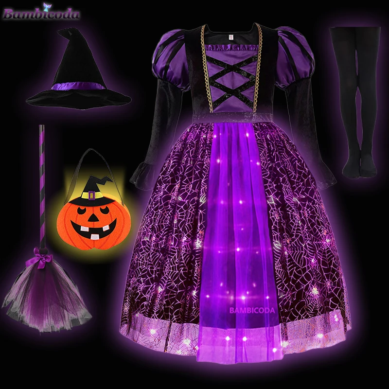 Vestido de Halloween para meninas, fantasia bruxa, gótico, fantasma, traje, tutu, chapéu para Purim, carnaval