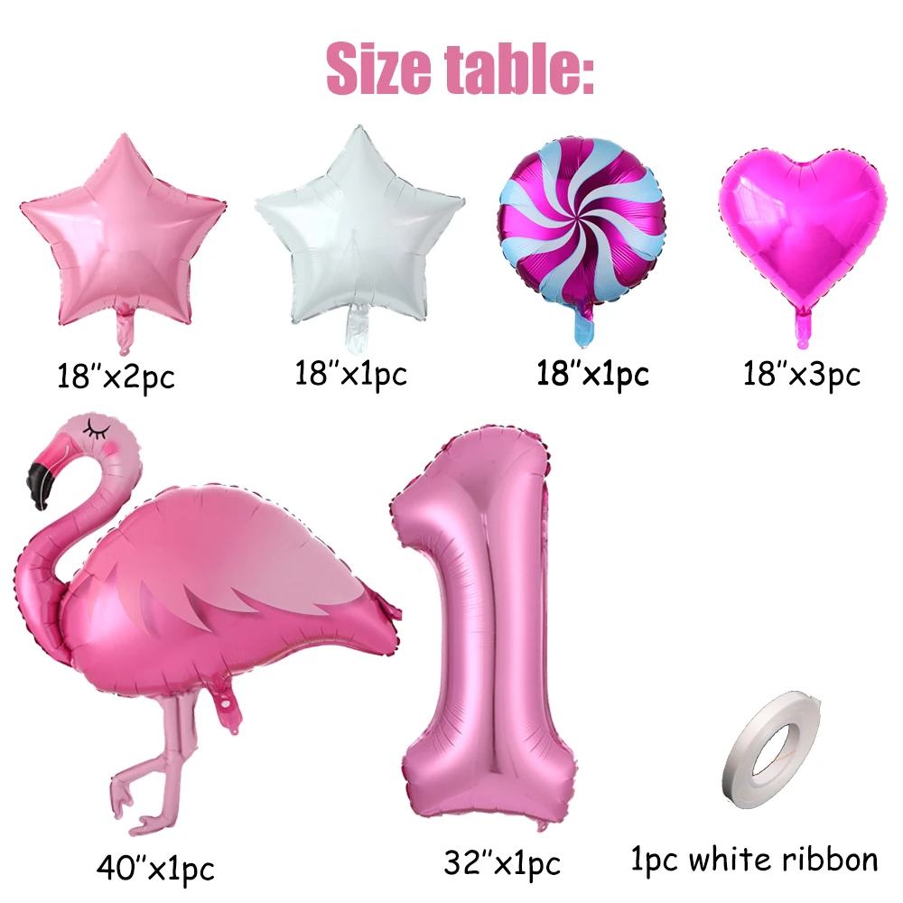 1set Hawaiian Party Flamingo Foil Balloon 32inch Rose Red Digital Balloon 1 Year Birthday Party Decoration Wedding Baby Shower