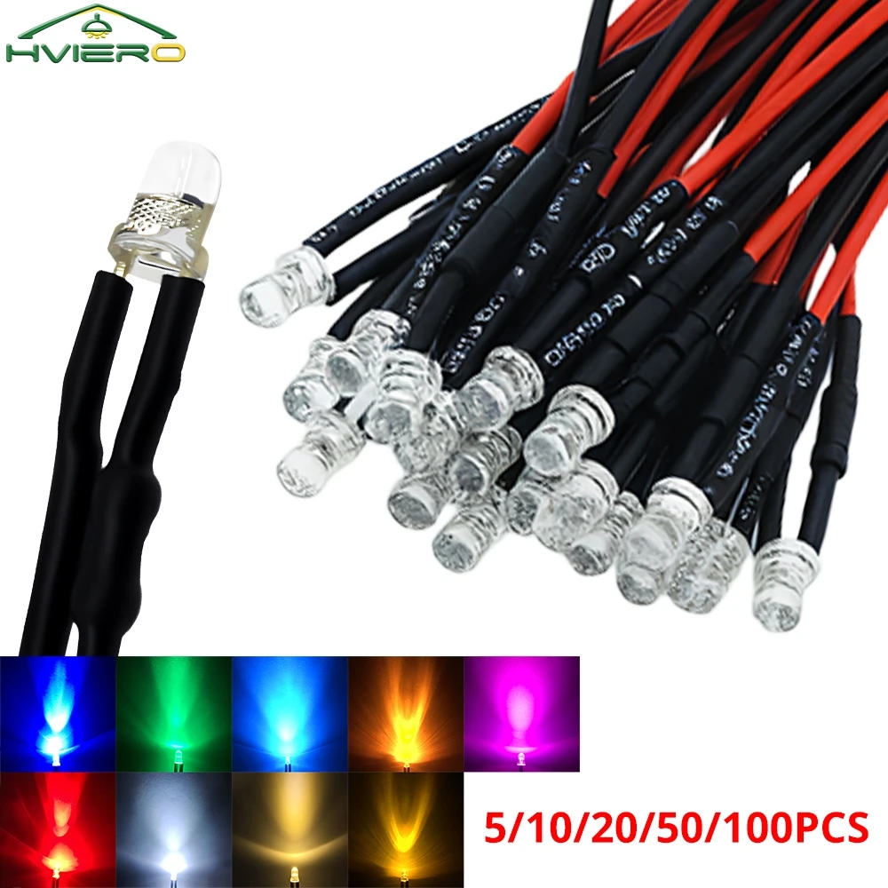 5/10/20/50/100PCS 5mm 12v Pre Wired Led Lamps Ultra Bright Round Diffused For Diy Decoration Home Landscape Bar Disco Staircase