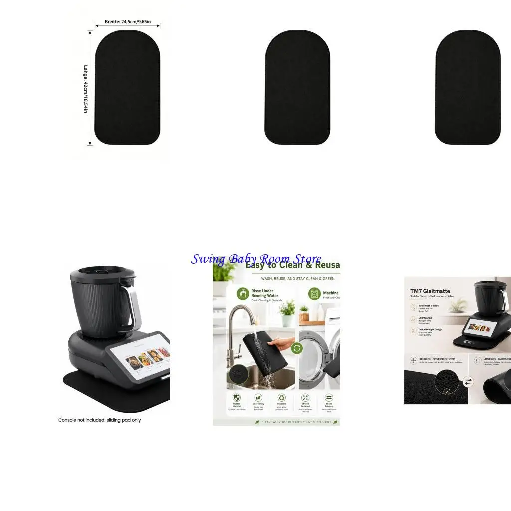 K1AD Countertop Moving Pad for TM7 Cooking Machine, Black Sliding Base Pad with Textured Top Layer, Washable Design for Kitchen
