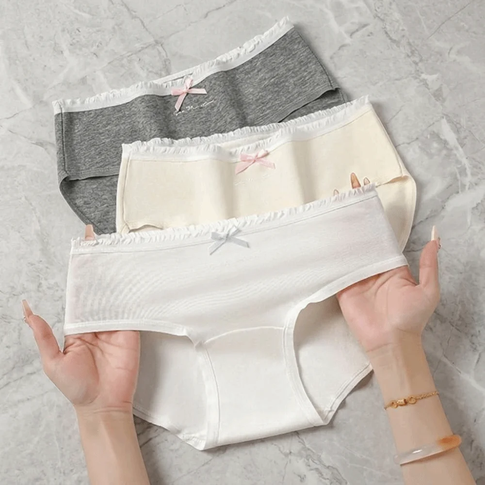 Underpants Mid Waist Bow Cotton Panties Letter Simple Underwear for Women Comfortable Sweet Flower Briefs Gifts