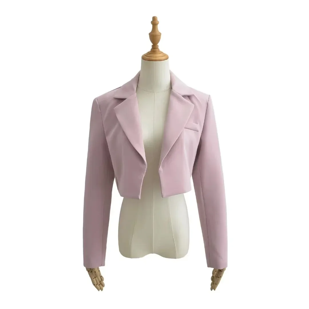 Imagem -03 - Blazer Vintage de Costura Aberta para Mulheres Cintura Alta Terno Curto Gola Aberta Manga Cheia Cabolsa de Menina Legal Outwear Outono 2023