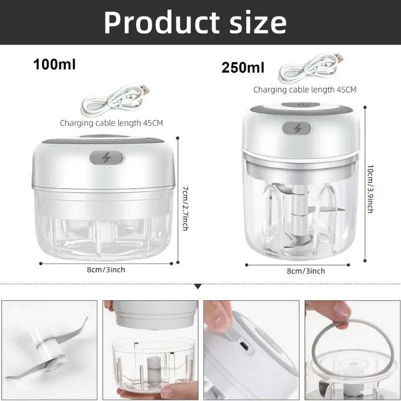 Electric Kitchen Food Chopper, Mini Garlic Masher, Crusher, USB Portable Meat Grinder, Vegetable Chopper for Kitchen Gadgets