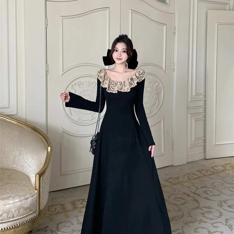 ヘベ・スレ・ロング・スヴェ・ニット・ドレース・スプライシング・スリムデザイン・秋冬新作・通勤に最適・Hペ・ドレ