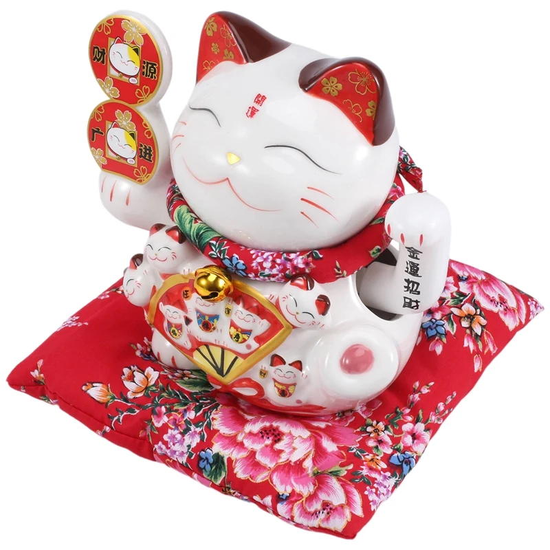 

7Inch Ceramic Beckoning Cat Maneki Neko Ornament Feng Shui Decoration Swing Lucky Cat