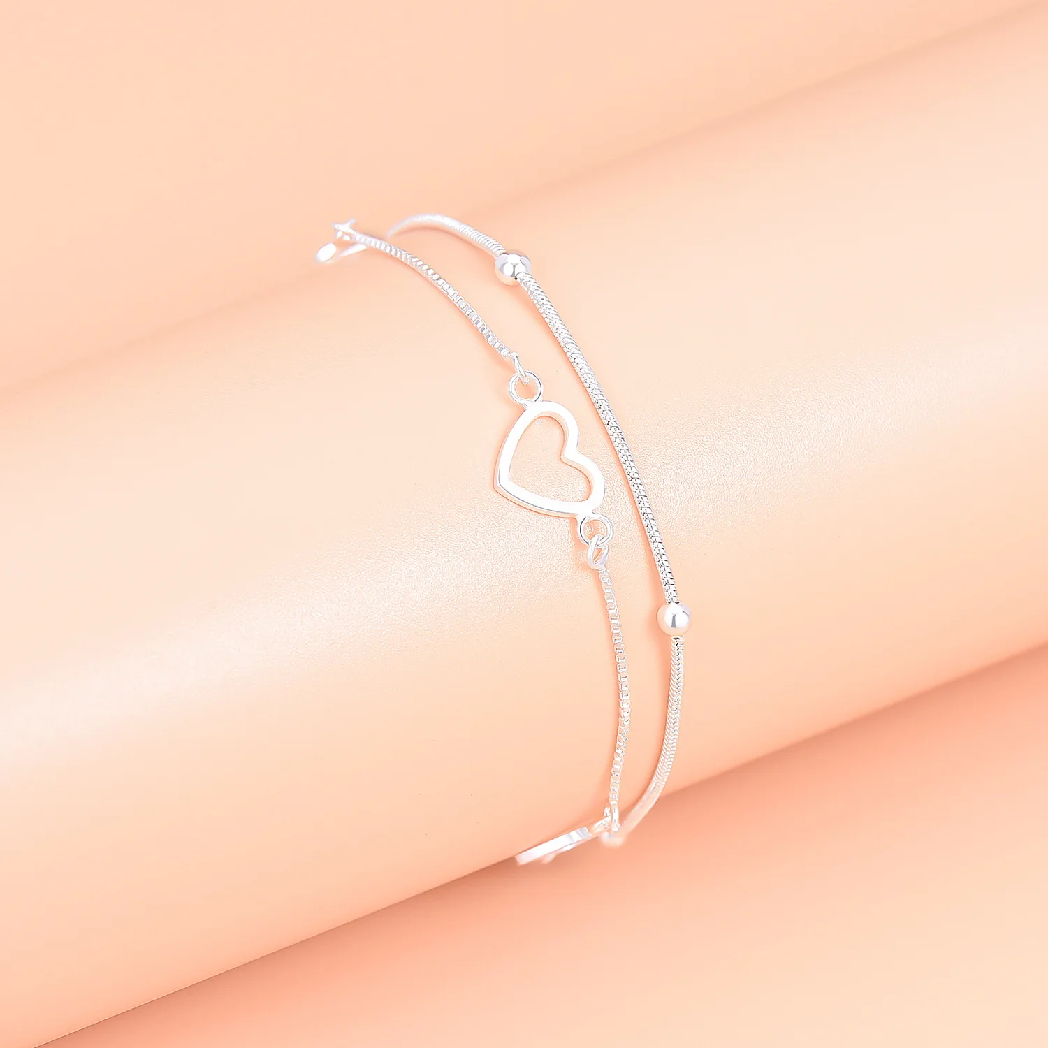 

925 Sterling Silver Women's Hand Bracelets Heart Chain Couple Ladies Vintage Designer Jewelry Accessories Jewellery Argent 925
