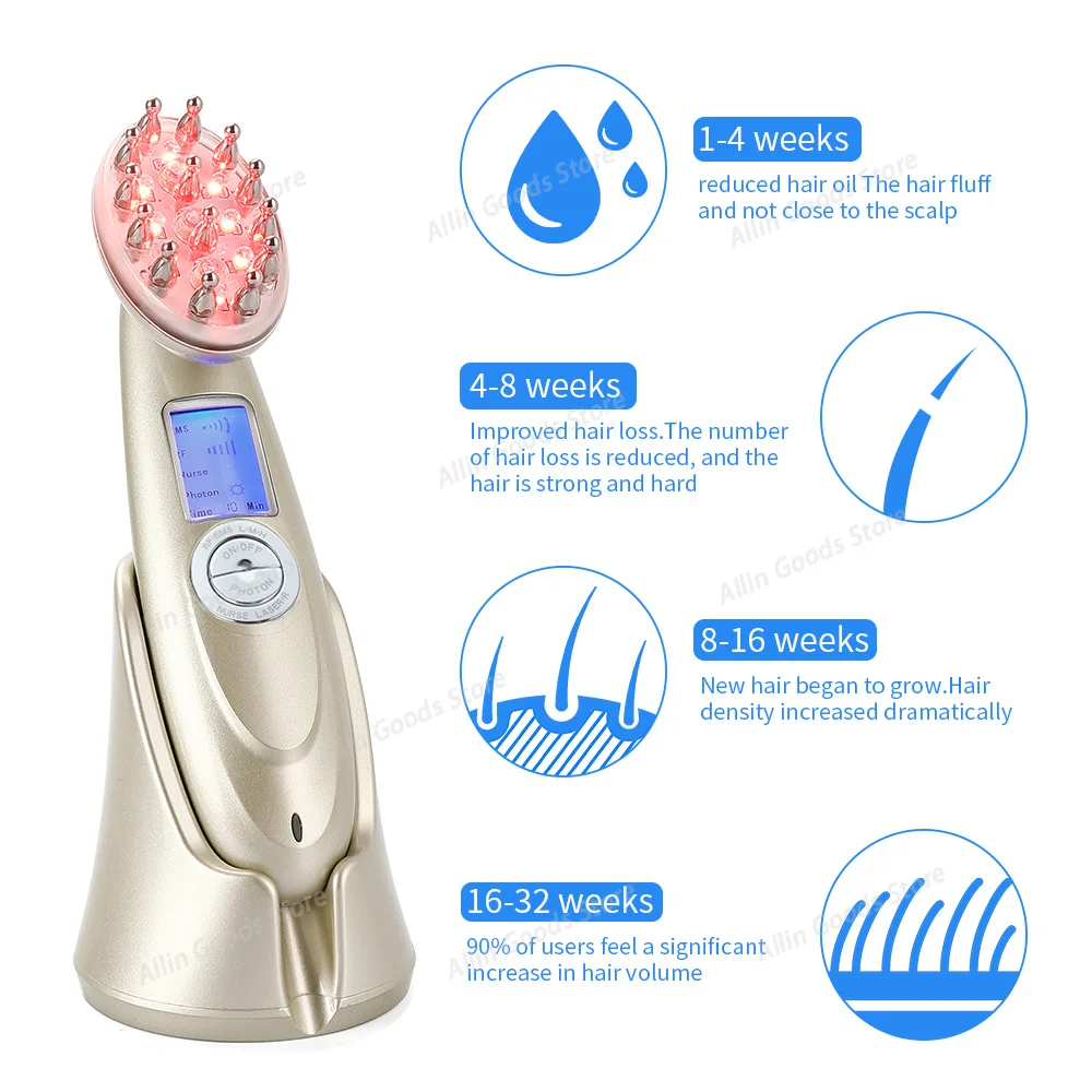 Hair Care Comb Infrared RF EMS Microcurrent Vibration Massager Electric Anti-Hair Loss Scalp Treatment Instrument