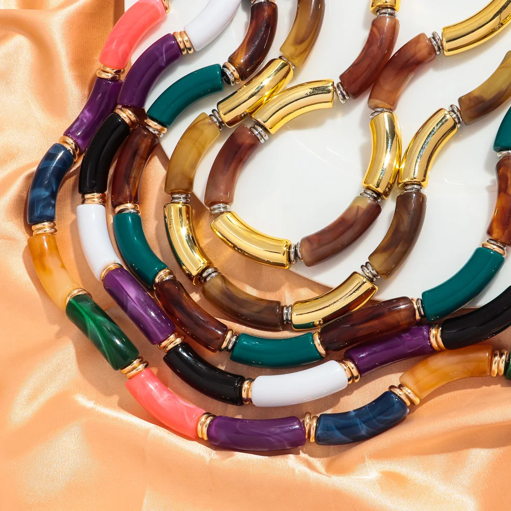 Neue klobige Bambus gebogene Röhre Acryl Halsband Halskette Männer Frauen bunte große Ellenbogen Stapel Halskette trendige Schmuck Collier Geschenk – Detail 4