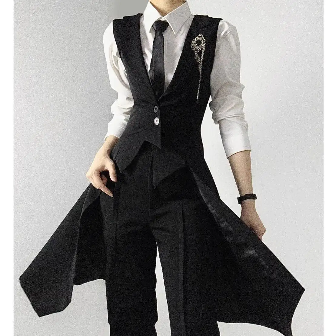 Conjunto de Traje Negro a Medida para Hombre y Mujer, Primavera-Otoño, Estilo Elegante, Chaqueta Entallada, Chaleco de Traje ...