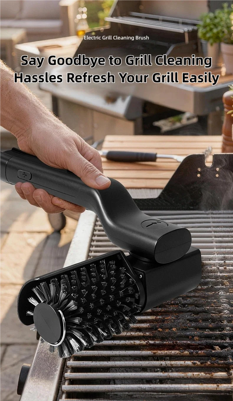 TINSOL Electric barbecue grill cleaning brush, wireless, rechargeable, rotatable, adjustable, for cleaning stubborn grease