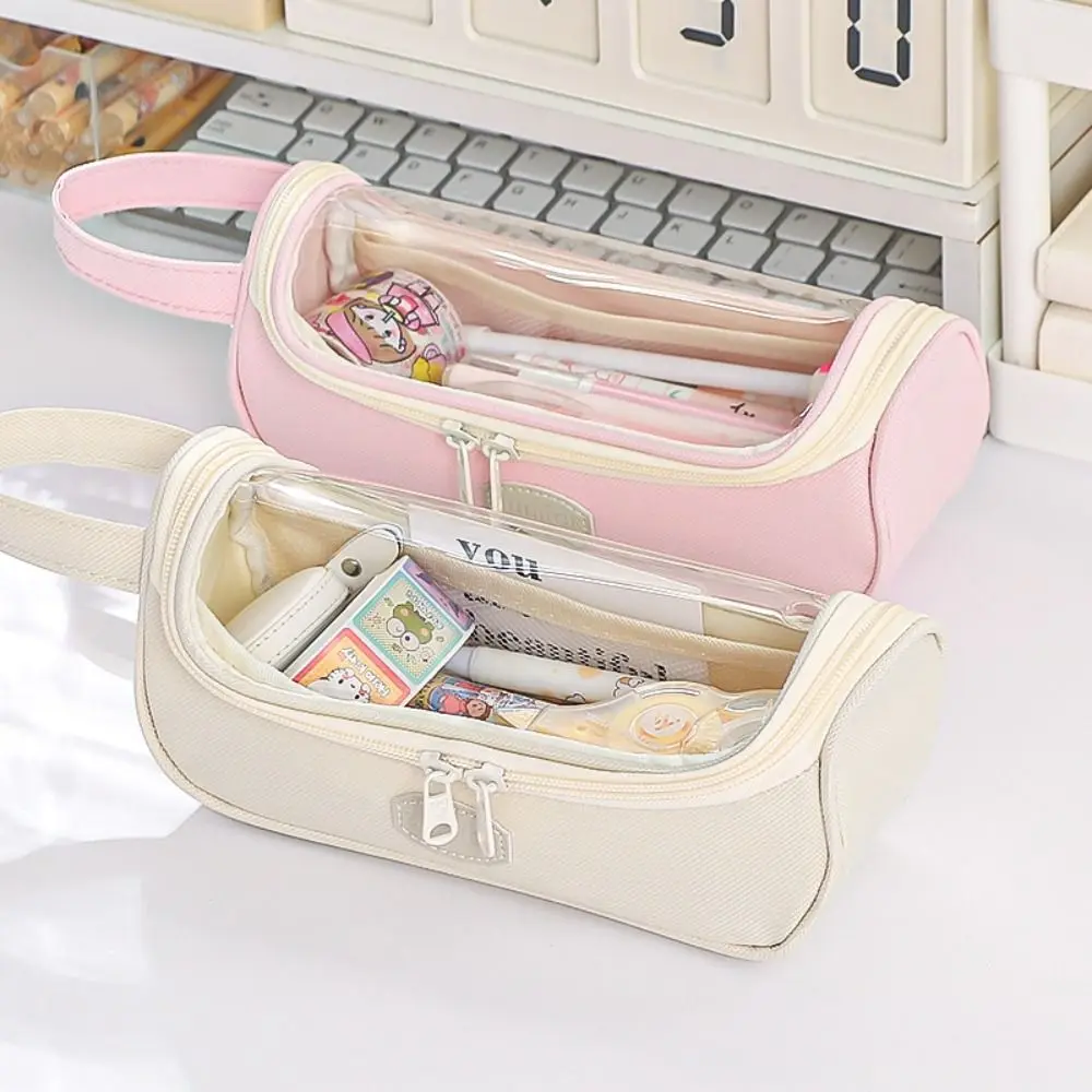 High Appearance Level Transparent Pencil Case PVC Macaron Simple Pen Case Storage Box Pencil Holder Transparent Pen Bag Student