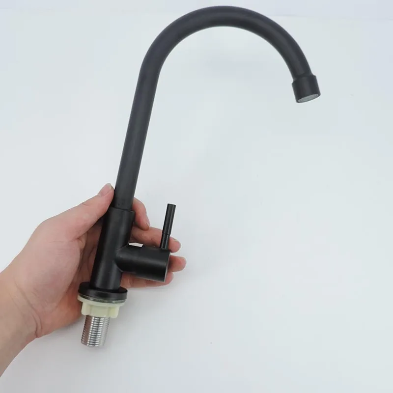 Keukenkraan Waterzuiveraar Enkele kop Koudwaterkranen Rotatie Dekmontage Handvat Kraan Roestvrij staal V27