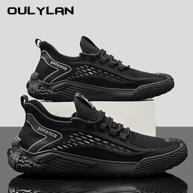 

2024 Summer New Fly Weaving Mesh Breathable Men's Shoes Running Sports Leisure Mesh Shoes Thin Knitted Black Trendy Shoes