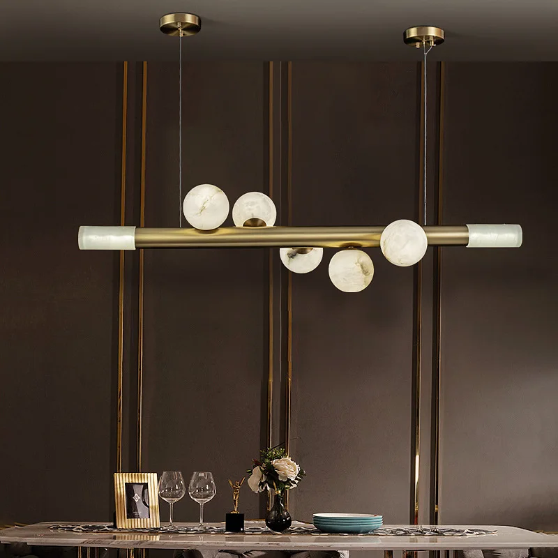 النمط الصيني الجديد، ثريا مطعم طويلة بكلمة واحدة، فاخرة خفيفة من النحاس بالكامل