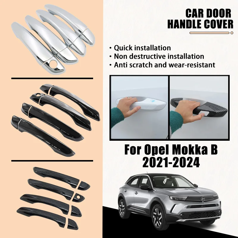 

Door Handle Covers For Opel Mokka B 2021-2024 2022 2023 Exterior Carbon Fiber Chrome Car Accessories Catch Rustproof Stickers